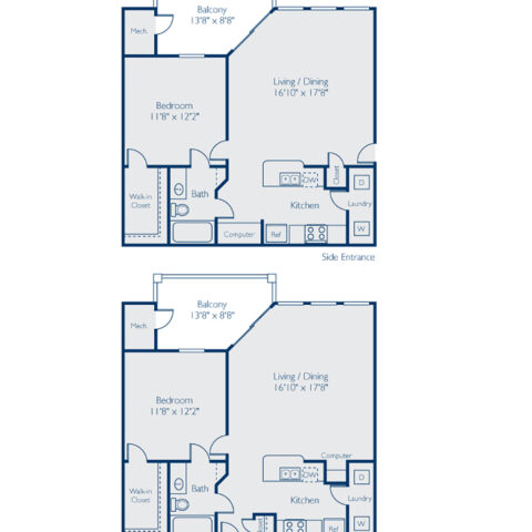 FLOOR PLAN 1 - The Chesapeake 1B1B Side Entrance and Front Entrance