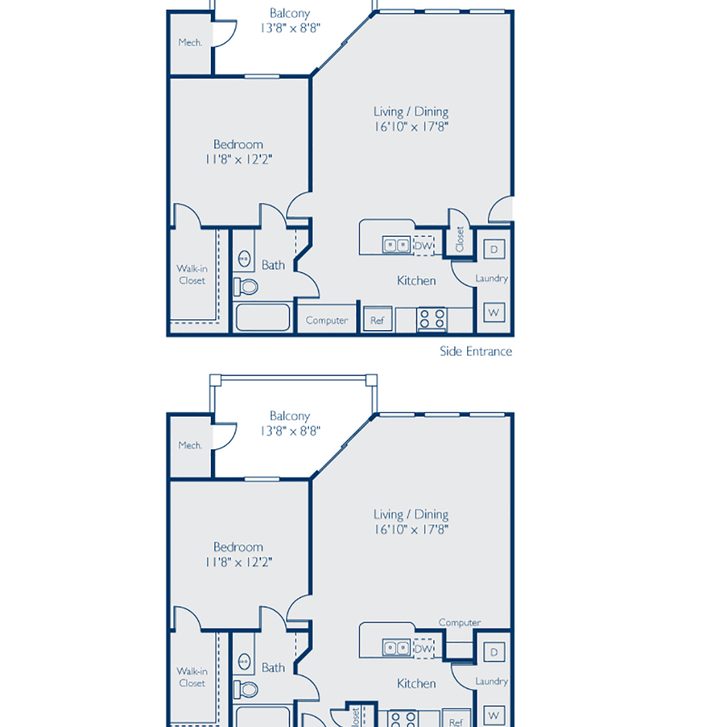 FLOOR PLAN 1 - The Chesapeake 1B1B Side Entrance and Front Entrance